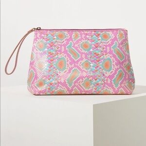 Anthropologie Merritt Snake-Printed Wristlet Pink